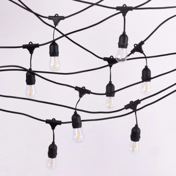 Girlanda ogrodowa LED 10 m rozwieszona – żarówki 10× G45 E27 1 W (niezaświecone), czarny przewód, IP44