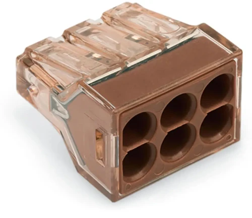 WAGO 773-606 – szybkozłączka sześciokrotna, 6× 1,5–4 mm² (drut), brązowa
