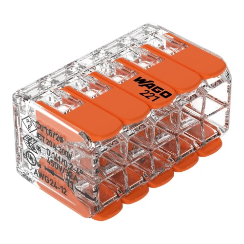 WAGO 221-420 – szybkozłączka 10× z dźwignią, 0,2–4 mm² (pomarańczowa)