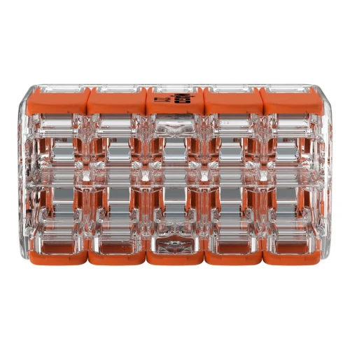 WAGO 221-420 – szybkozłączka 10× z dźwignią, 0,2–4 mm² (pomarańczowa) - widok z przodu