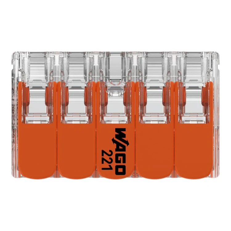 WAGO 221-420 – szybkozłączka 10× z dźwignią, 0,2–4 mm² (pomarańczowa) - widok z góry